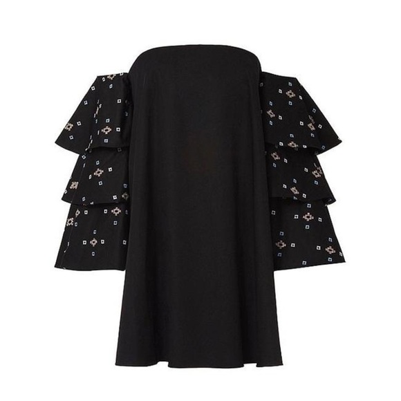 Caroline Constas Black Cotton Carmen Embroidery Cocktail Off Shoulder Mini Dress - Picture 3 of 8